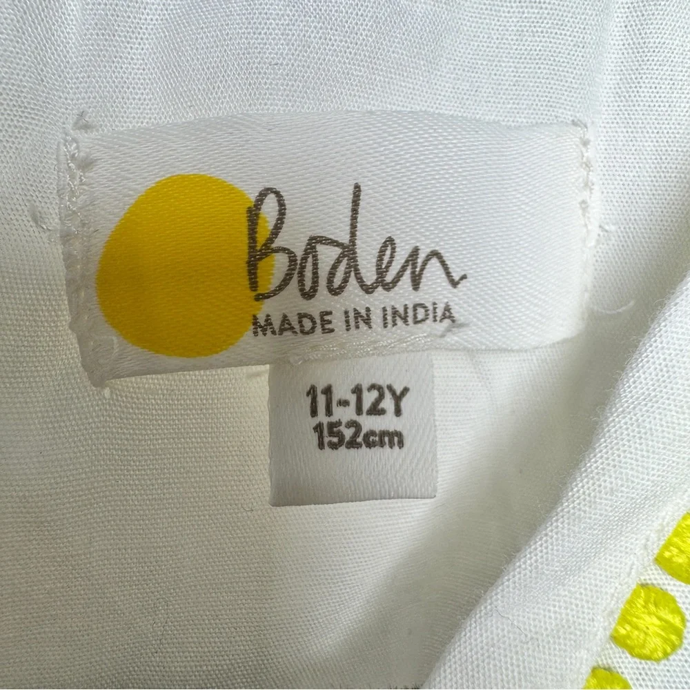 Mini Boden Fruit Embroidered Cover‎ Up 11-12 White Cotton Kaftan Girls Vacation